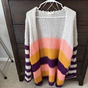 Easel Colorful Striped Knit Cardigan